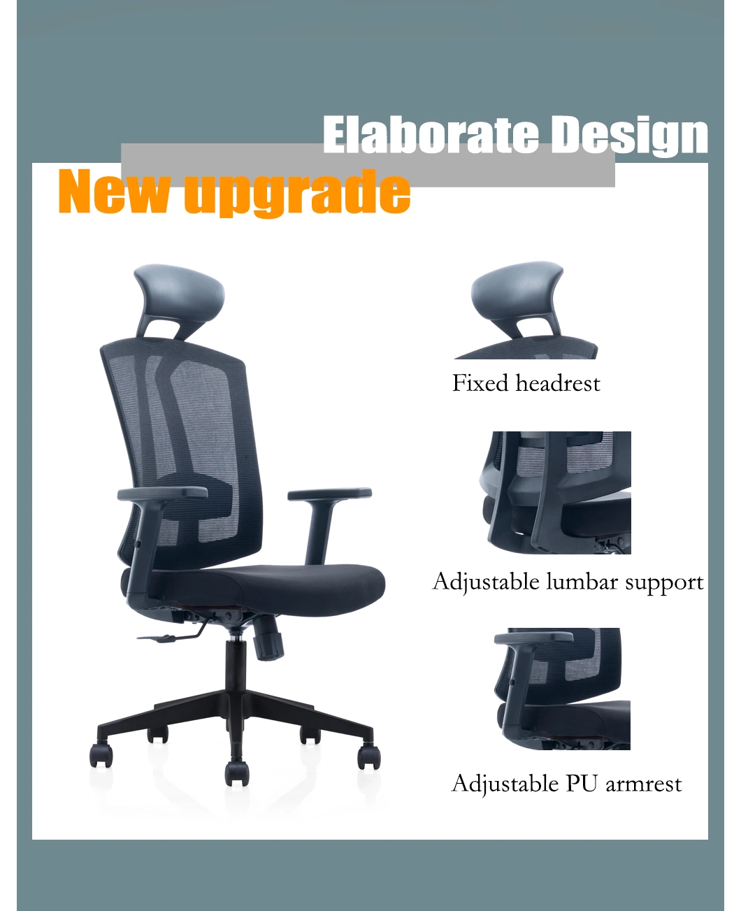 Modern Executive Armrest Swivel Mesh Swivel Fabric Gaming Office Metal Staff Chair