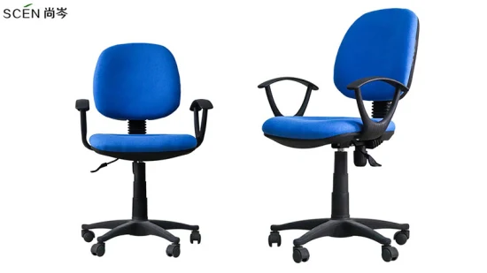 Proveedor de China, muebles de oficina modernos, tela azul clásica ajustable, ergonómico, elevador giratorio ejecutivo, secretaria, recepción, silla de oficina para juegos con reposabrazos